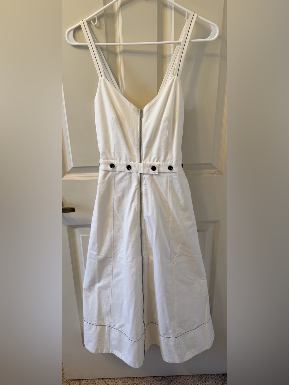 Proenza Schouler Full Front Zip Midi Dress White Cotton Linen Blend, Size 4 - Picture 5 of 16
